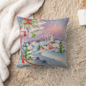 ヴィンテージクリスマスシルバーベルズチャーチウィンターデー クッション (ブランケット)