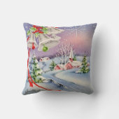 ヴィンテージクリスマスシルバーベルズチャーチウィンターデー クッション (裏面)