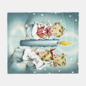 ヴィンテージクリスマスシンギングエンジェルズブルーキャンドル フリースブランケット (正面(横))