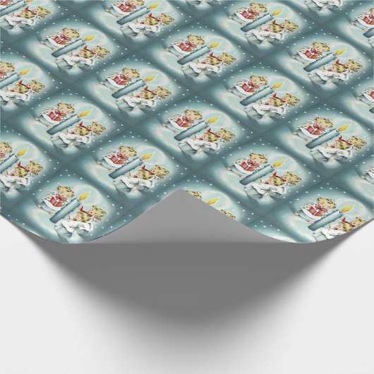 ヴィンテージクリスマスシンギングエンジェルズブルーキャンドル ラッピングペーパー (角)