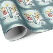 ヴィンテージクリスマスシンギングエンジェルズブルーキャンドル ラッピングペーパー (ロールコーナー)