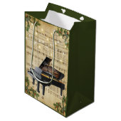 ヴィンテージクリスマスシート音楽とグランドピアノ ミディアムペーパーバッグ (正面アングル)