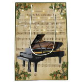 ヴィンテージクリスマスシート音楽とグランドピアノ ミディアムペーパーバッグ (裏面)