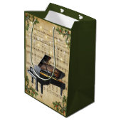 ヴィンテージクリスマスシート音楽とグランドピアノ ミディアムペーパーバッグ (裏面アングル)