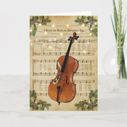 ヴィンテージクリスマスシート音楽とチェロ シーズンカード (正面)
