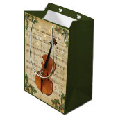 ヴィンテージクリスマスシート音楽とチェロ ミディアムペーパーバッグ (裏面アングル)