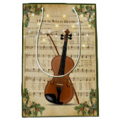 ヴィンテージクリスマスシート音楽とバイオリン ミディアムペーパーバッグ (正面)