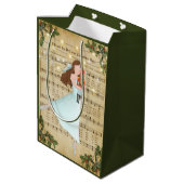 ヴィンテージクリスマスシート音楽とバレリーナ ミディアムペーパーバッグ (裏面アングル)