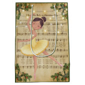 ヴィンテージクリスマスシート音楽とバレリーナ ミディアムペーパーバッグ (裏面)