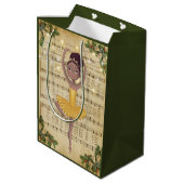 ヴィンテージクリスマスシート音楽とバレリーナ ミディアムペーパーバッグ (裏面アングル)