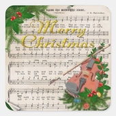 ヴィンテージクリスマスシート音楽とフェスティバルバイオリン スクエアシール (正面)