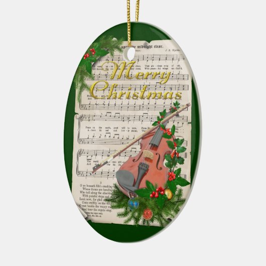 ヴィンテージクリスマスシート音楽とフェスティバルバイオリン セラミックオーナメント (左)