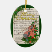 ヴィンテージクリスマスシート音楽とフェスティバルバイオリン セラミックオーナメント (正面)