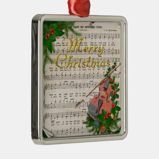 ヴィンテージクリスマスシート音楽とフェスティバルバイオリン メタルオーナメント (右)