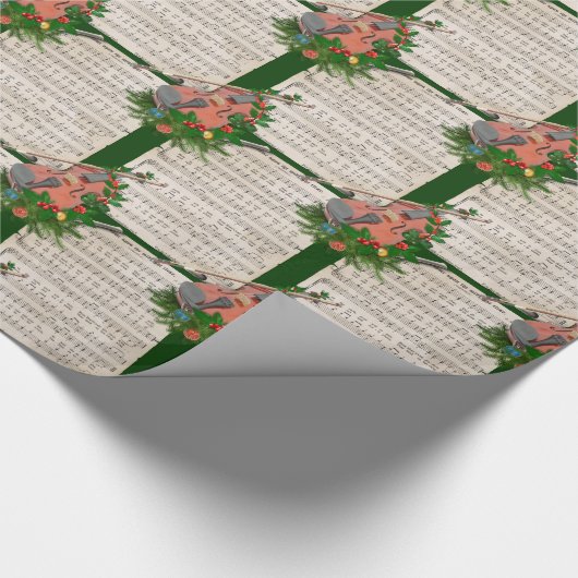 ヴィンテージクリスマスシート音楽とフェスティバルバイオリン ラッピングペーパー (角)