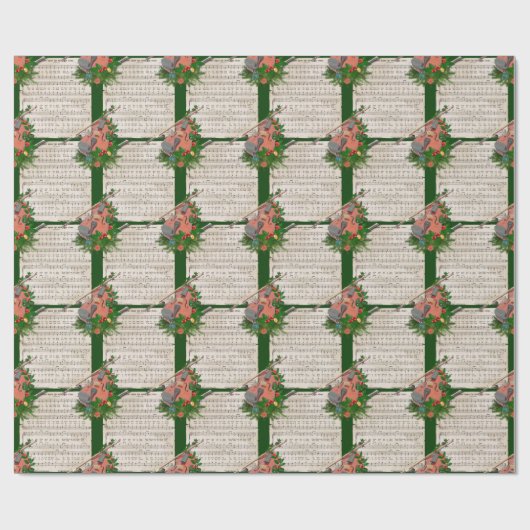 ヴィンテージクリスマスシート音楽とフェスティバルバイオリン ラッピングペーパー (フラット)