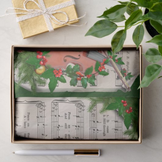 ヴィンテージクリスマスシート音楽とフェスティバルバイオリン 薄葉紙 (ギフト)