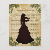 ヴィンテージクリスマスシート音楽ガールズ遊ヴァイオリン ポストカード (正面)