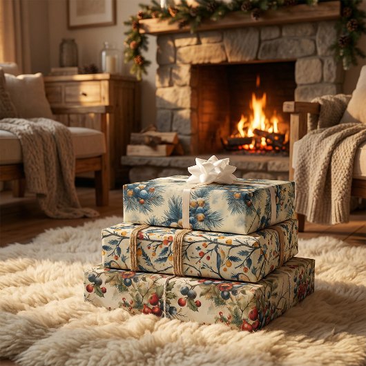 ヴィンテージクリスマスシームレスパターン ラッピングペーパーシート