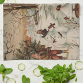 ヴィンテージクリスマスシーンアイススケートで滑る キッチンタオル (折り畳み)