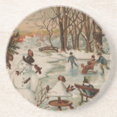 ヴィンテージクリスマスシーンアイススケートで滑る コースター (正面)