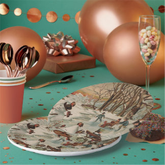 ヴィンテージクリスマスシーンアイススケートで滑る ペーパープレート