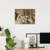 ヴィンテージクリスマスシーンアイススケートで滑る ポスター (ホームオフィス)