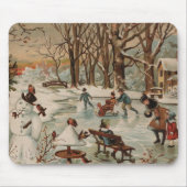ヴィンテージクリスマスシーンアイススケートで滑る マウスパッド (正面)