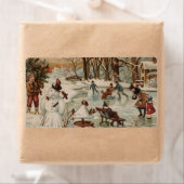 ヴィンテージクリスマスシーンアイススケートで滑る ラベル (インサイチュ)