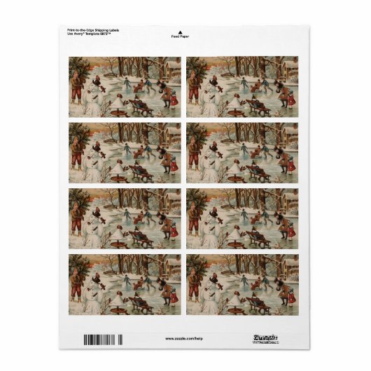 ヴィンテージクリスマスシーンアイススケートで滑る ラベル (フルシート)