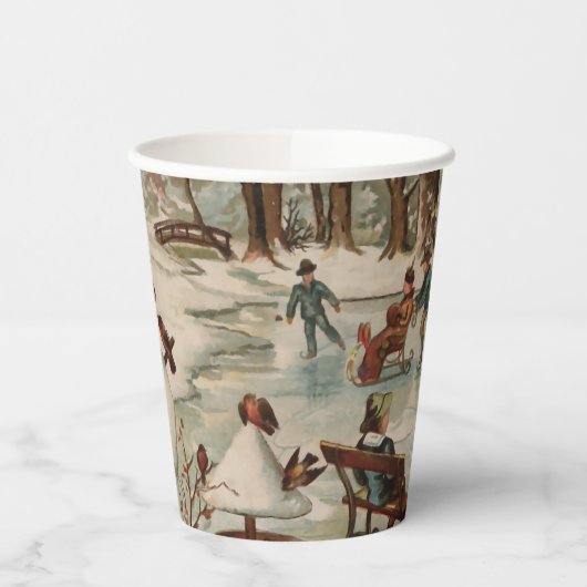 ヴィンテージクリスマスシーンアイススケートで滑る 紙コップ (左)