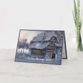 ヴィンテージクリスマスシーンコテージ雪だるま カード (正面)