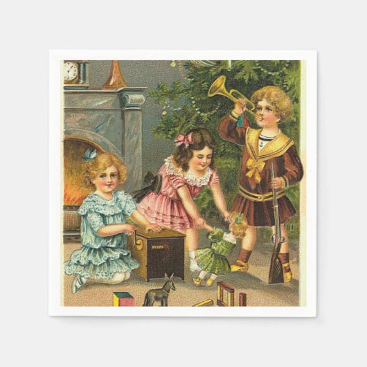 ヴィンテージクリスマスシーンホリデイ紙ナプキン スタンダードカクテルナプキン (正面)