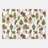 ヴィンテージクリスマスシーン、ホリー&ミュージックコラージュ ラッピングペーパーシート (正面3)