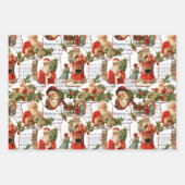 ヴィンテージクリスマスシーン、ホリー&ミュージックコラージュ ラッピングペーパーシート (正面)