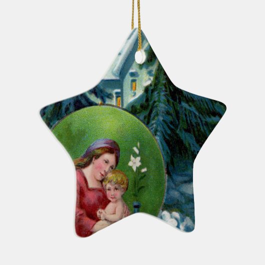 ヴィンテージクリスマスシーン - 母と子 セラミックオーナメント (右)