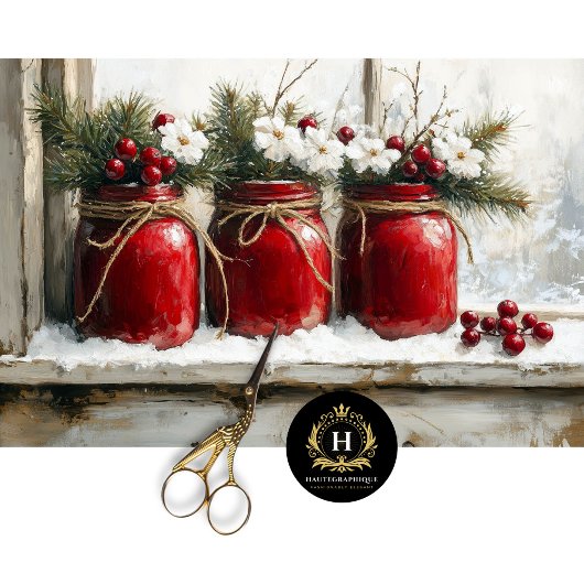 ヴィンテージクリスマスシーンMason Jars Decompage 薄葉紙