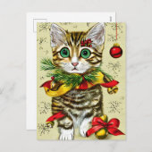 ヴィンテージクリスマスジンジャーキャットとボーブル シーズンポストカード (正面/裏面)