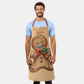 ヴィンテージクリスマスジンジャーマンパーソナライズされた エプロン (着用した状態)