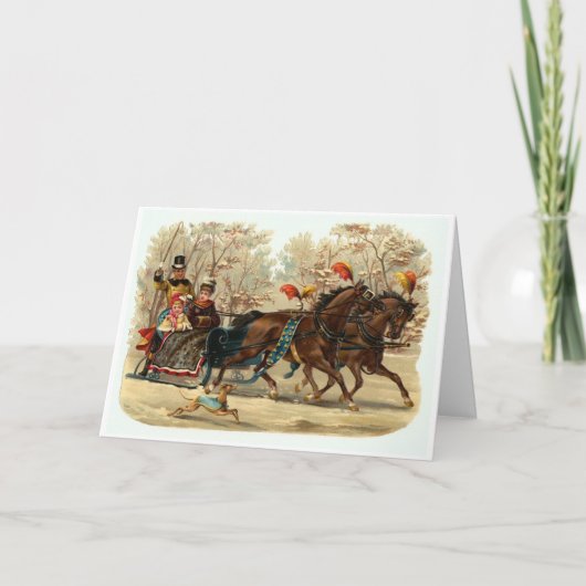 ヴィンテージクリスマススそりへの乗り込みクリスマスカード シーズンカード (正面)