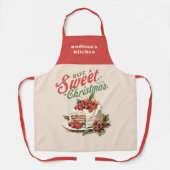 ヴィンテージクリスマススイートケーキ名前をカスタムする エプロン (正面)