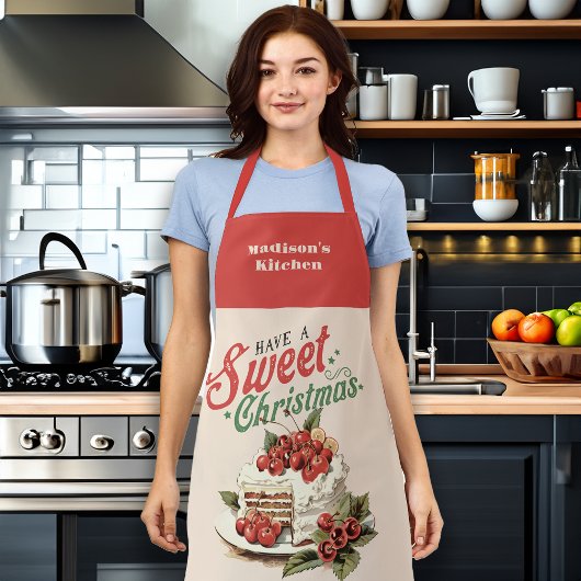 ヴィンテージクリスマススイートケーキ名前をカスタムする エプロン