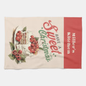 ヴィンテージクリスマススイートケーキ名前をカスタムする キッチンタオル (横)