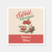 ヴィンテージクリスマススイートケーキ名前をカスタムする スタンダードカクテルナプキン (正面)