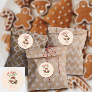 ヴィンテージクリスマススイートケーキ名前をカスタムする ラウンドシール