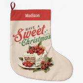 ヴィンテージクリスマススイートケーキ名前をカスタムする ラージクリスマスストッキング (正面)
