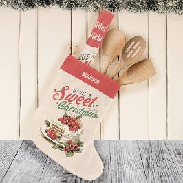 ヴィンテージクリスマススイートケーキ名前をカスタムする ラージクリスマスストッキング