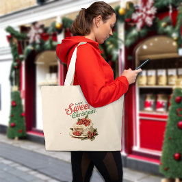 ヴィンテージクリスマススイートケーキ名前をカスタムする ラージトートバッグ