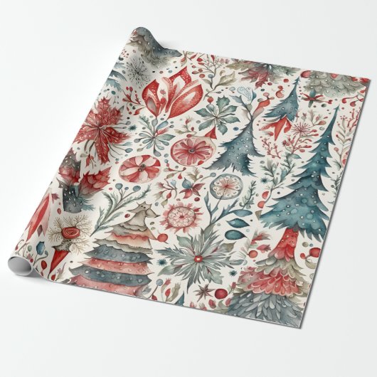 ヴィンテージクリスマスススススススカンジナビアデザイン ラッピングペーパー (アンロールド)