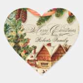 ヴィンテージクリスマスススノーカーパーソナライズされたド ハートシール (正面)